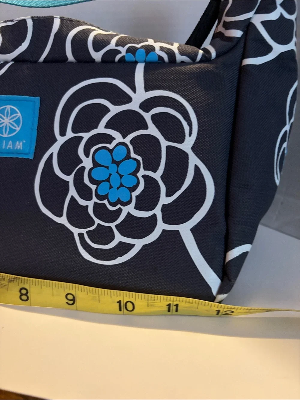 GAIAM Black Floral Shoulder lunch Bag with Blue Accents
